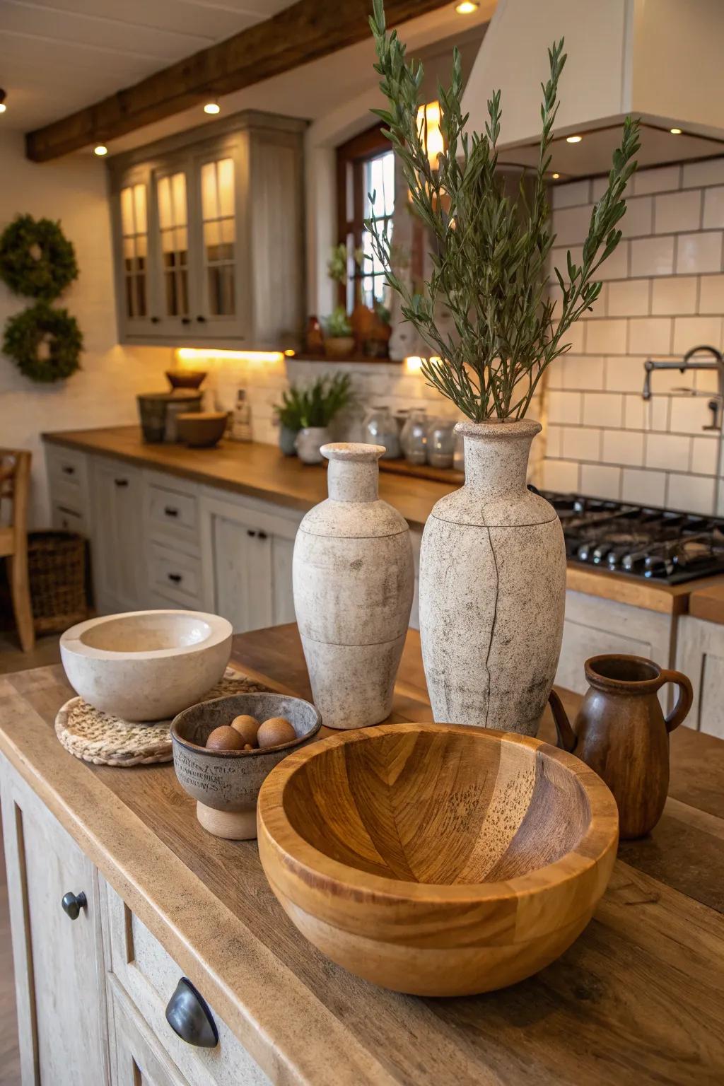 Unique items enhance the kitchen's connection to nature.