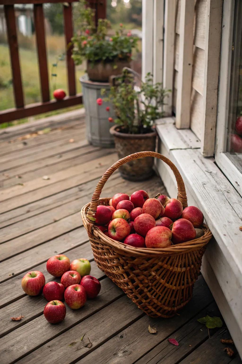A container of pristine pome fruits contributes an inviting and fragrant touch.