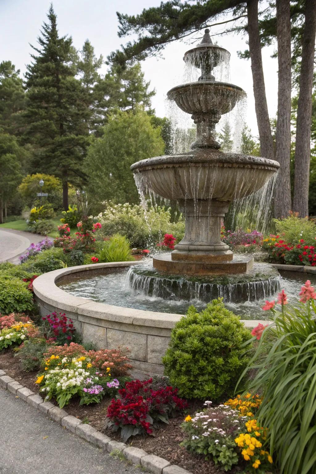A foliage fountain integrating greenery with water.