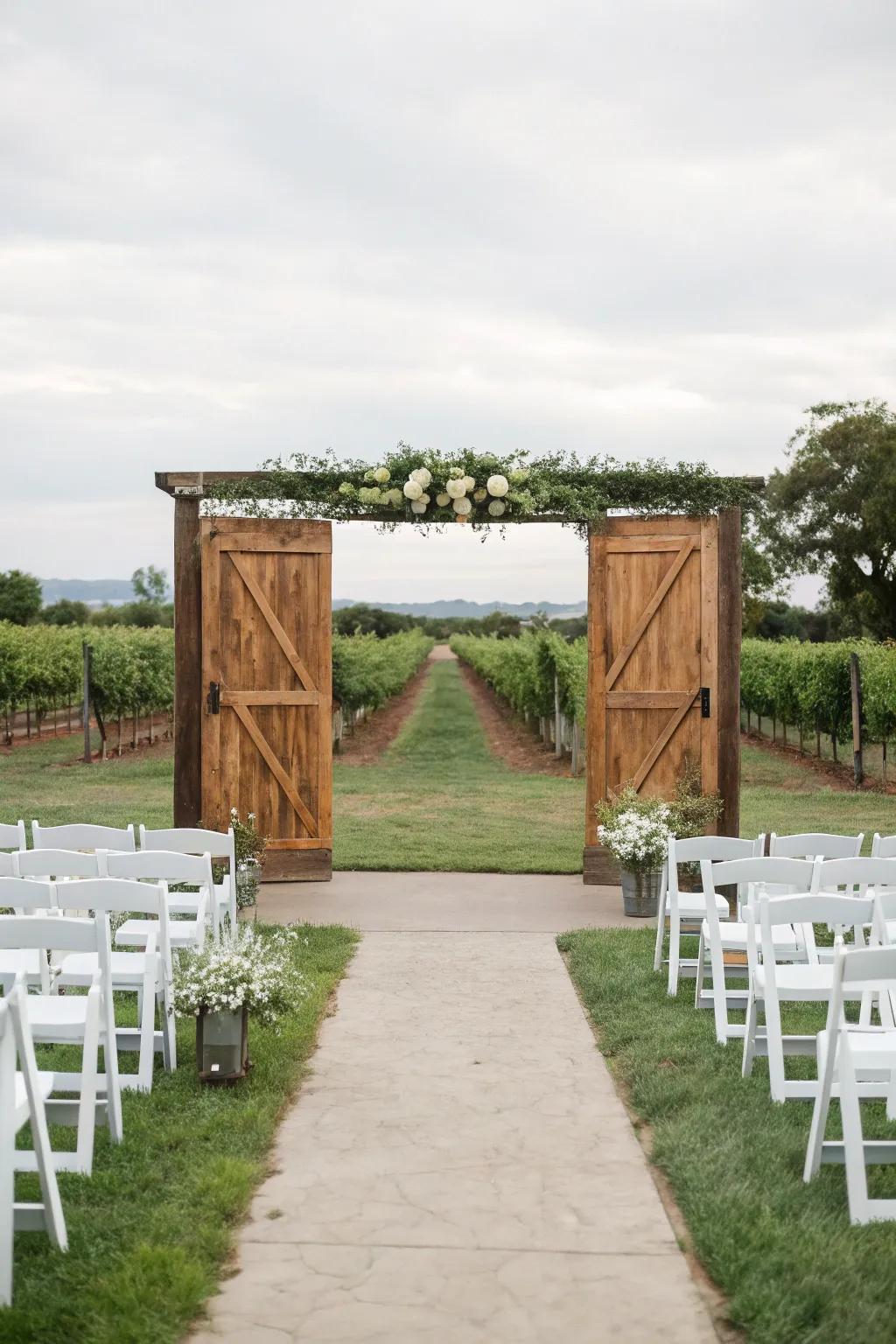 A barn door access crafts a grand and country-style entrance.