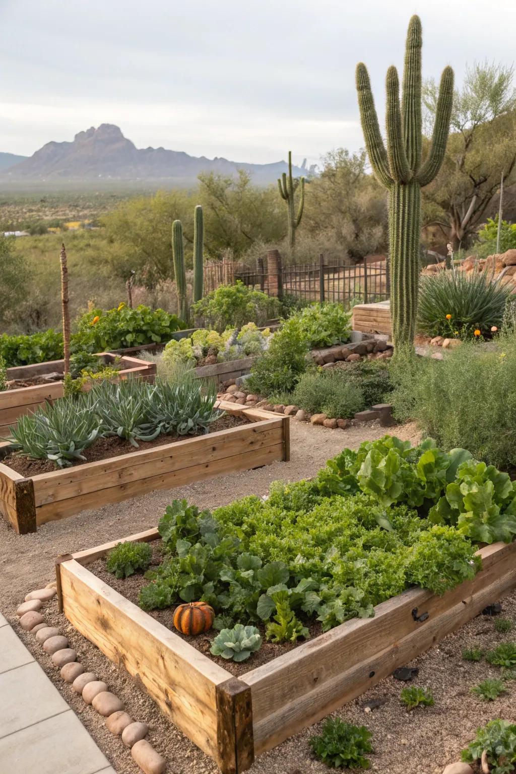 Edible gardens can flourish in the desert with the selection of appropriate plants.