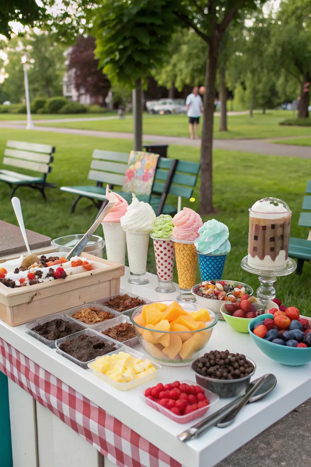 An ice cream sundae bar offers a refreshing and customizable treat.