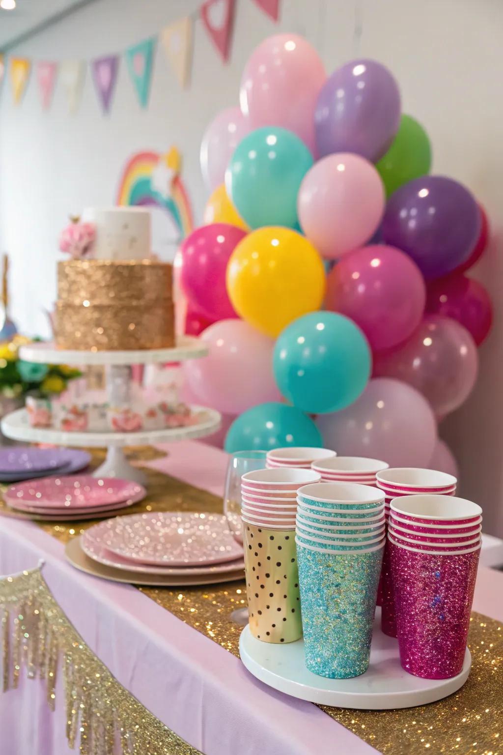Sparkle adds a glamorous sparkle to any party decor.