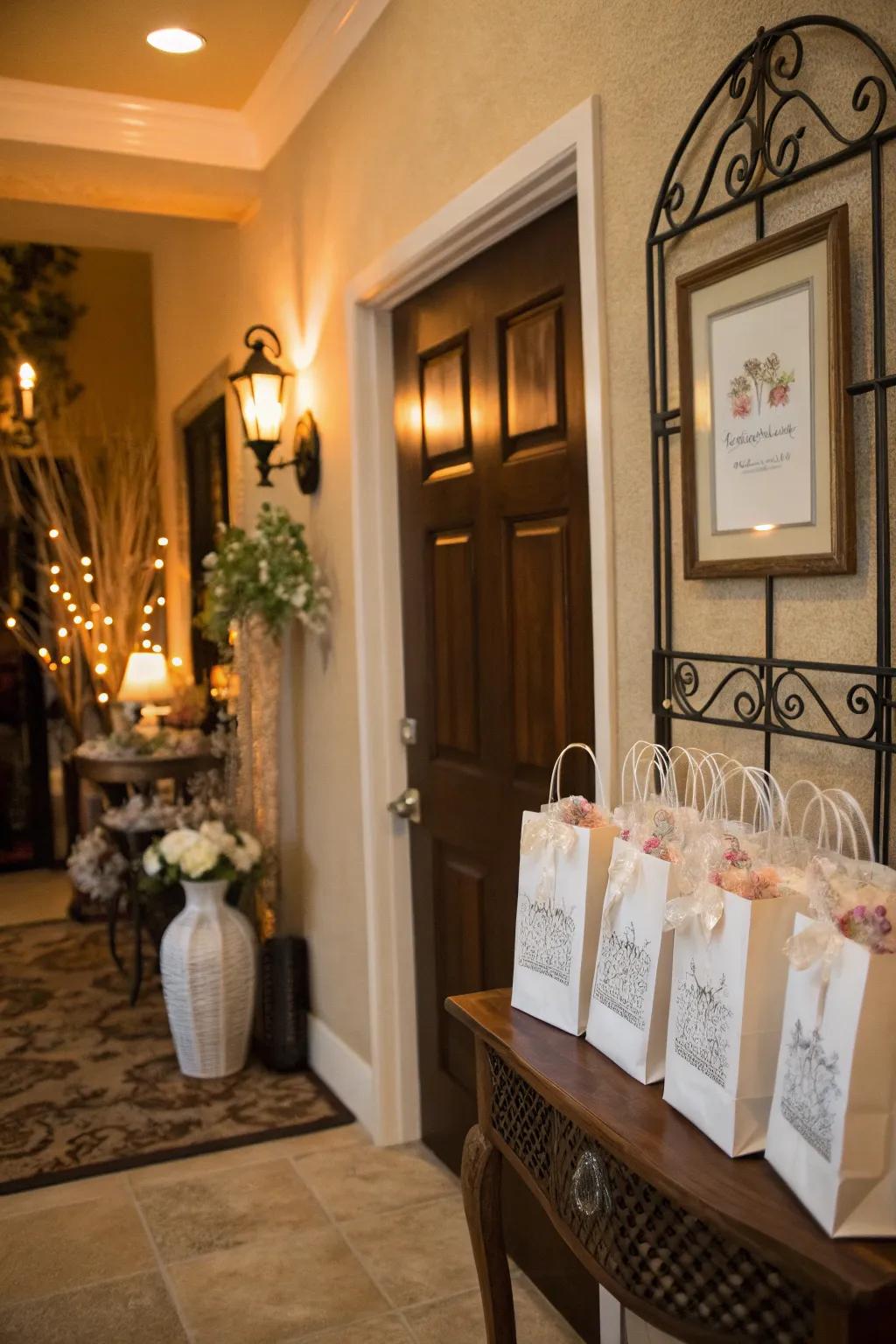 Personalized gift bags ensure guests feel valued from the instant they step inside.