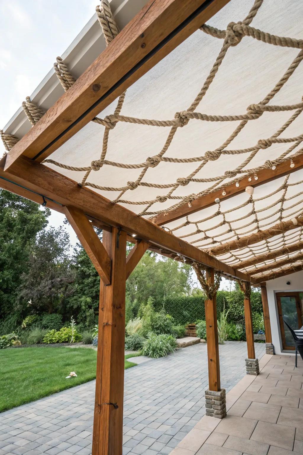 Twine and timber aesthetics infuse nautical allure into rain safeguarding.