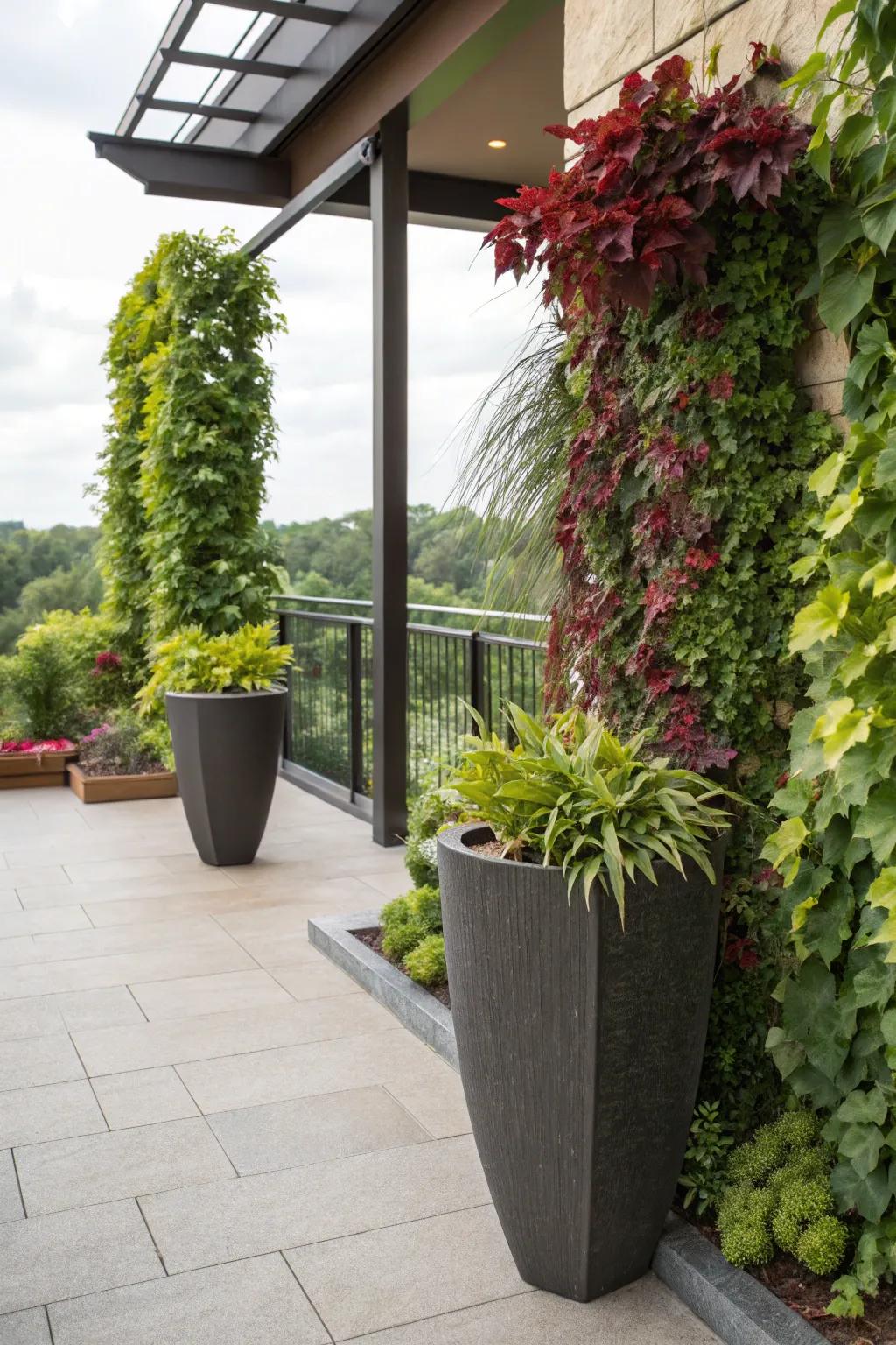 Greenery provides both privacy and a lush backdrop.