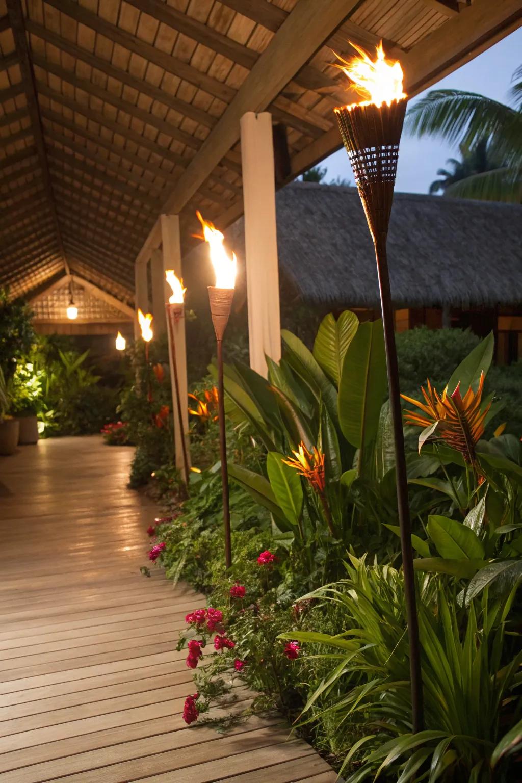 Burning sticks introduce a tropical vibe and natural light source to your patio.