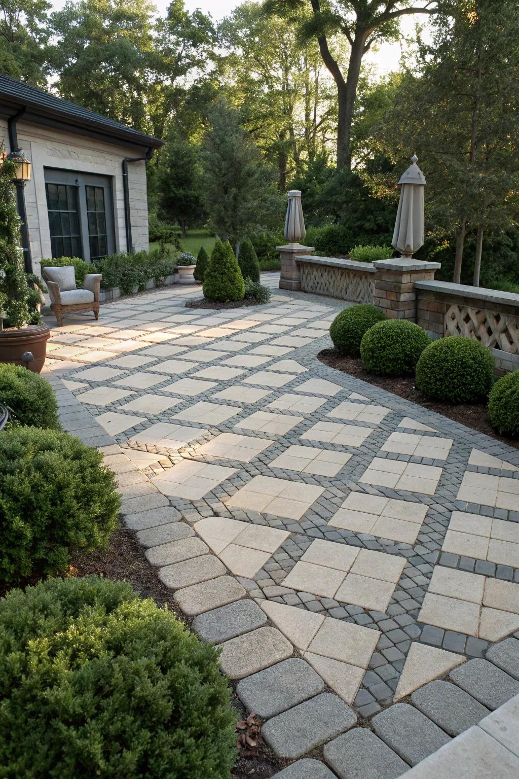 Diamond and cross cell pavers provide elegance and functionality.