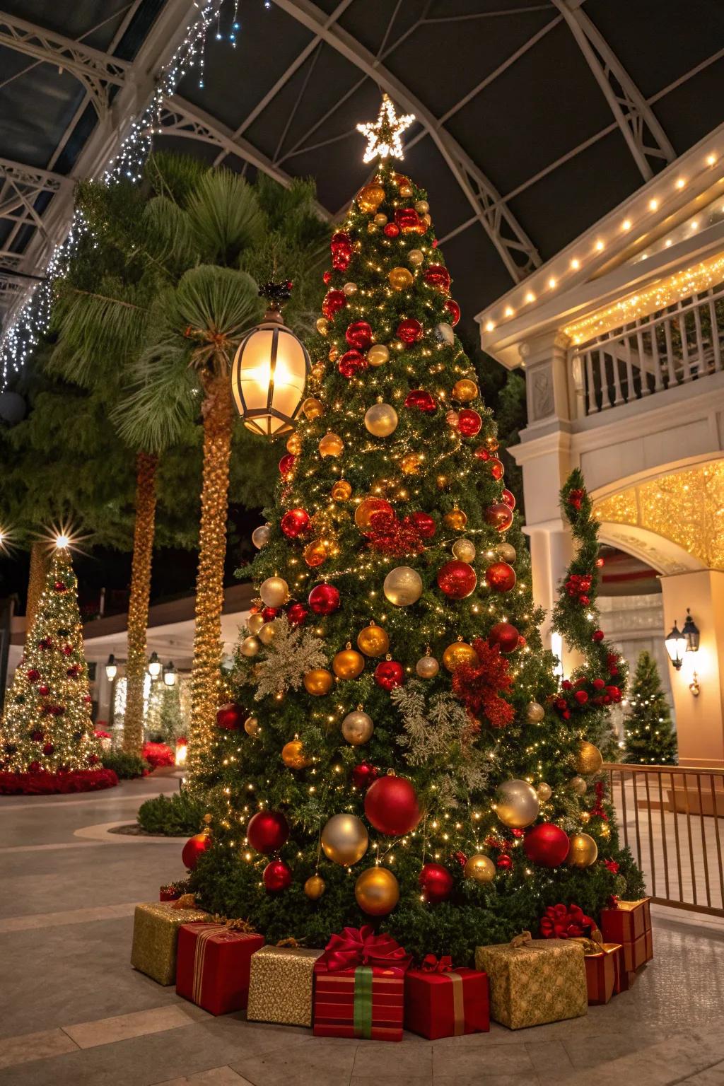 Festive holiday decor with a beautifully decorated tree.