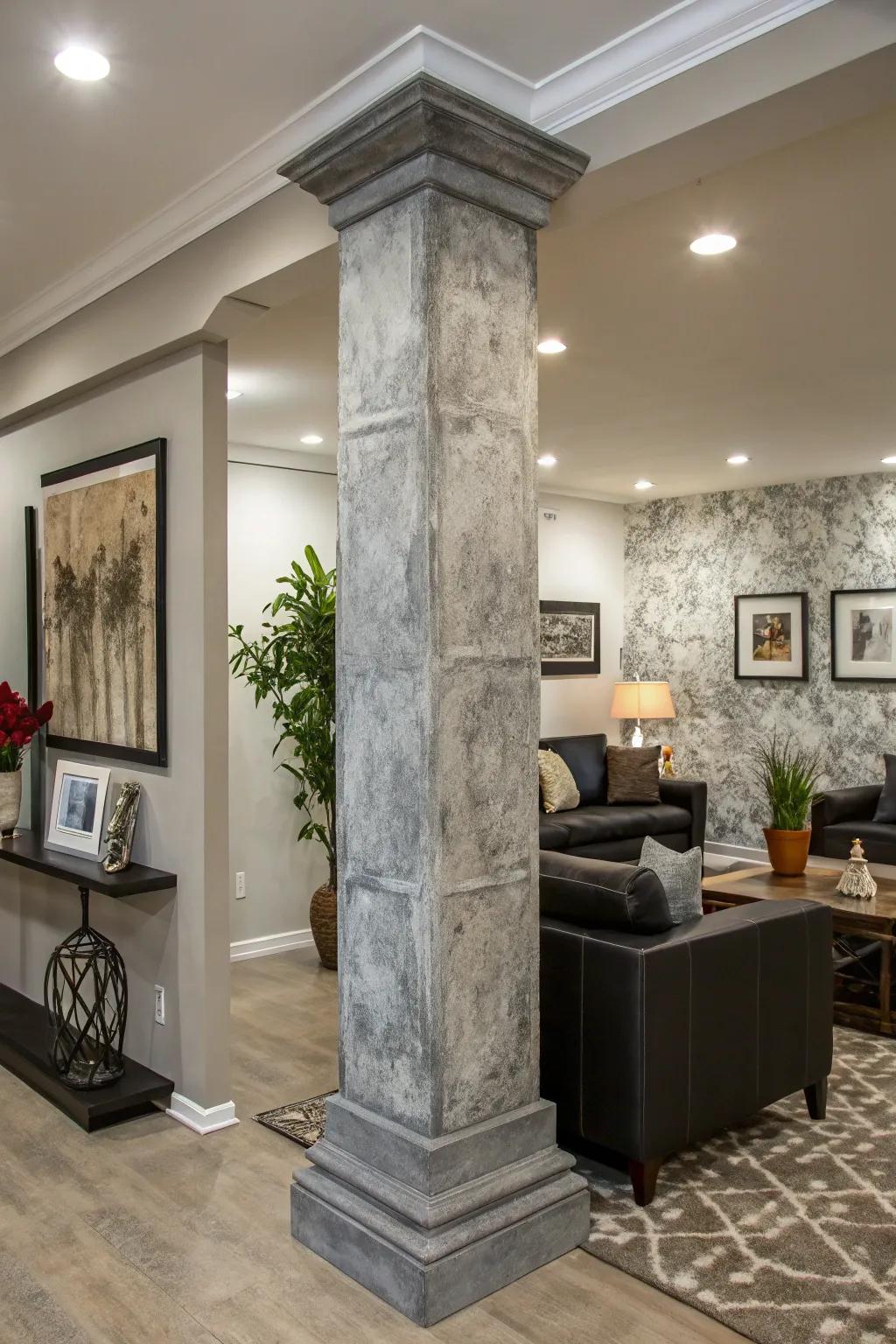 Faux finishes offer versatile and artistic pillar transformations.