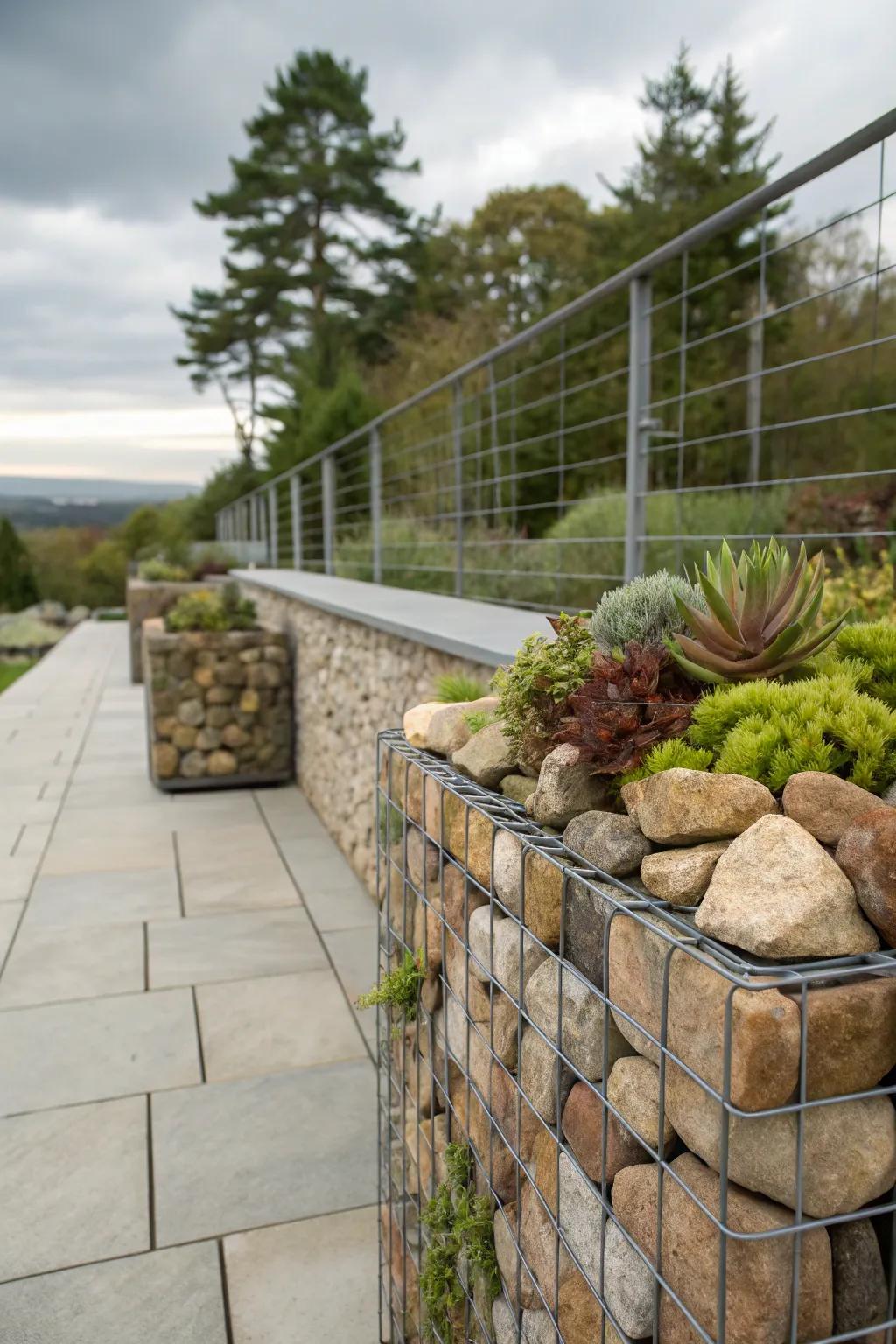 Combine function and style with rock wall planters.