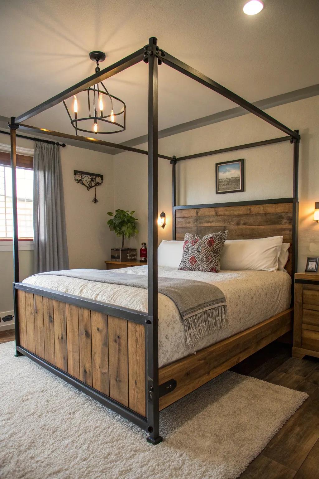 Country-industrial beds offer a unique mix of styles.