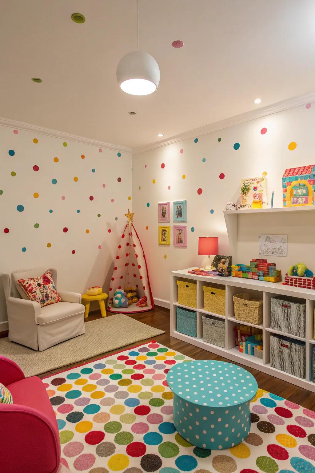Colorful polka dots add a playful and cheerful touch to the playroom.