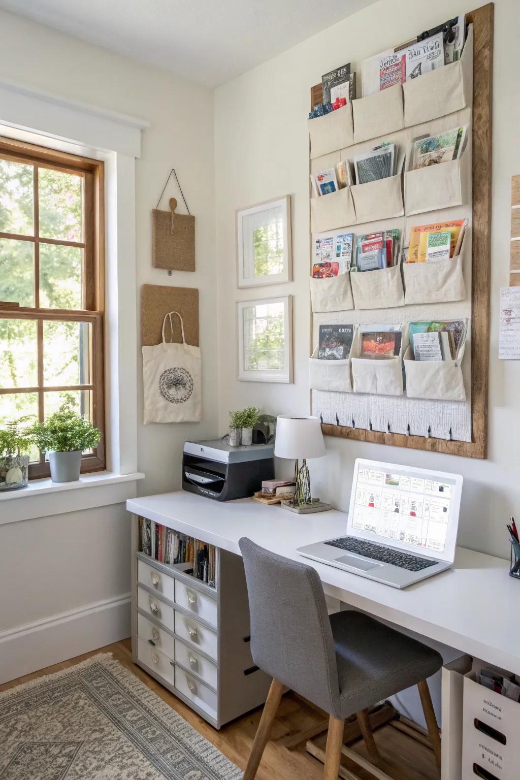 Creative wall pockets for a playful and functional paper storage solution.