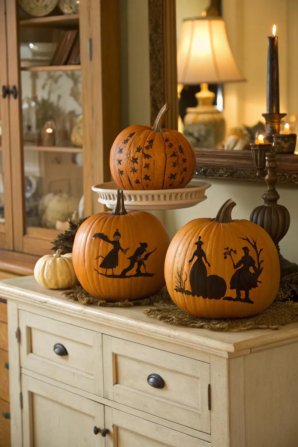 Introduce nostalgic charm with retro outline pumpkin artwork.