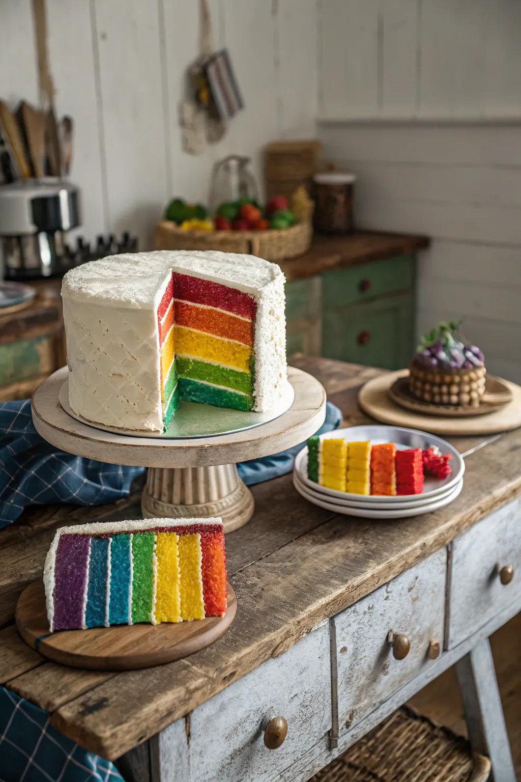 The patchwork design is a creative and vibrant option for a color spectrum confection.