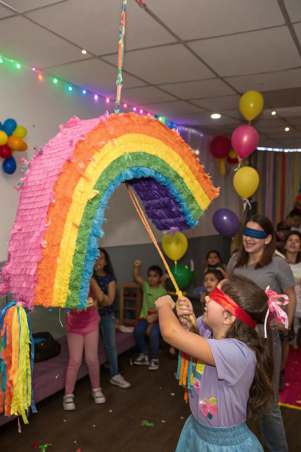 Attendees eagerly anticipating the amusement of a spectrum piñata.