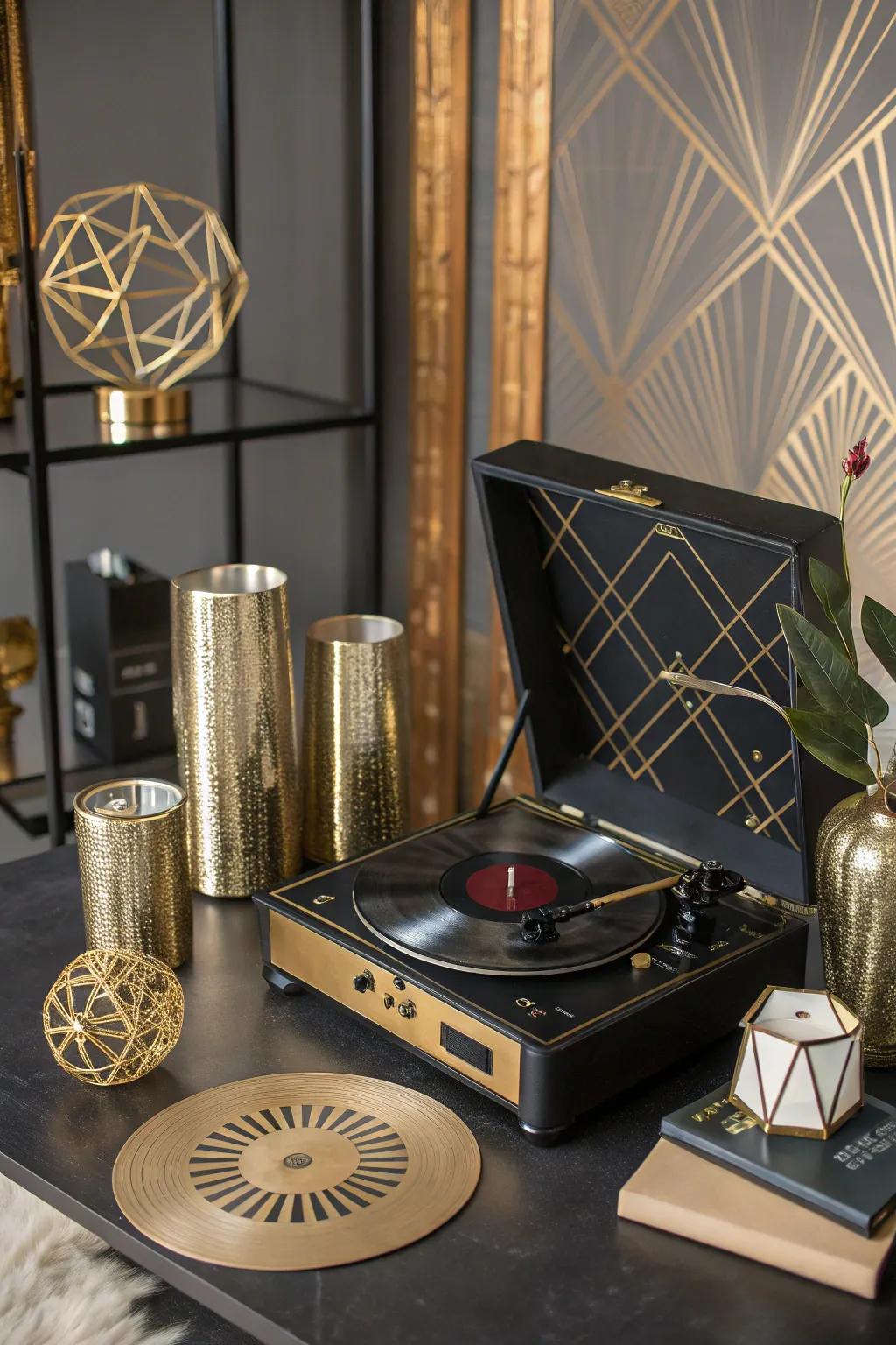Art Deco in a record player setup.