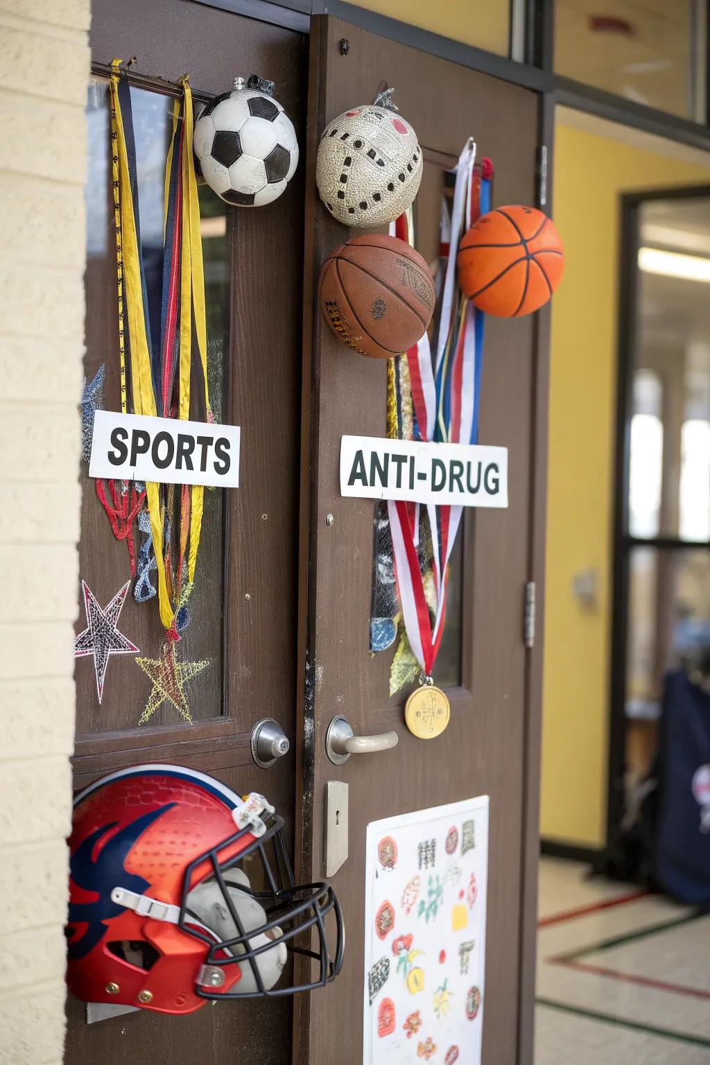 Champion the message of strength and health with a sports-themed door.