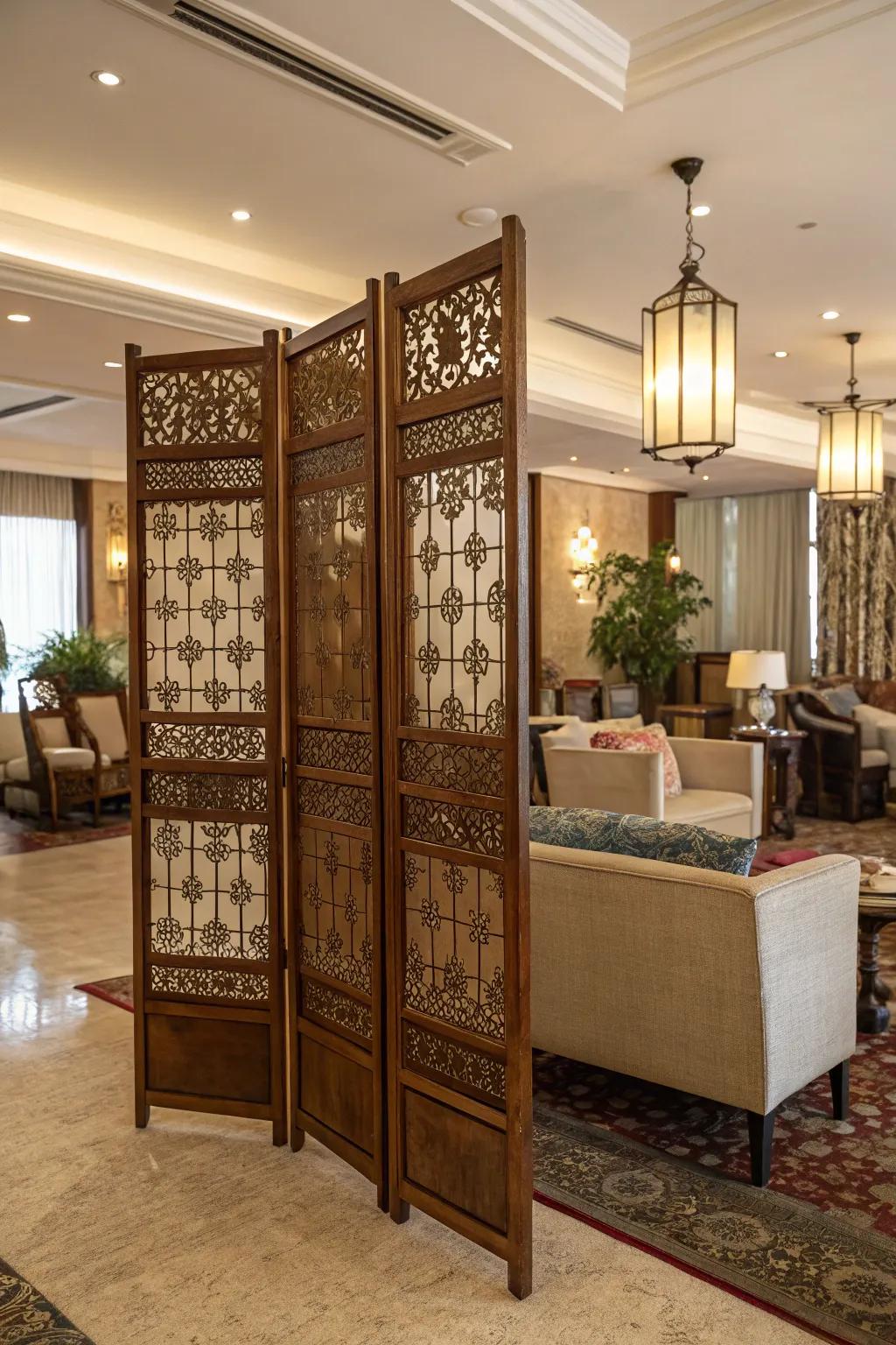 Artistic room dividers add flair and function.