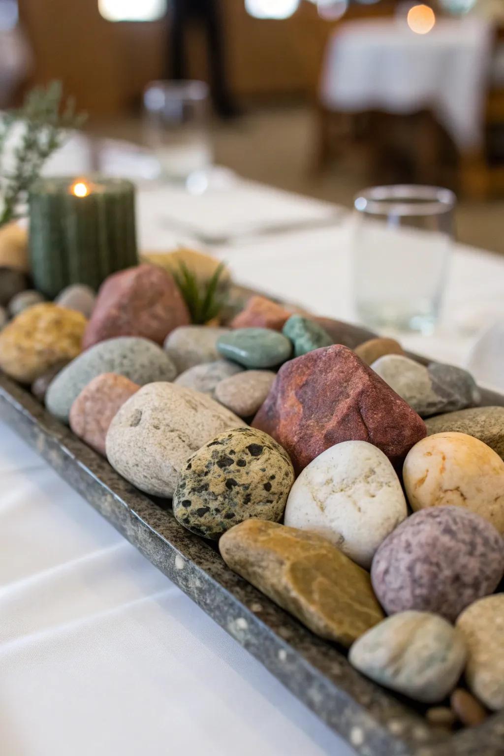 A nature-inspired centerpiece featuring stones