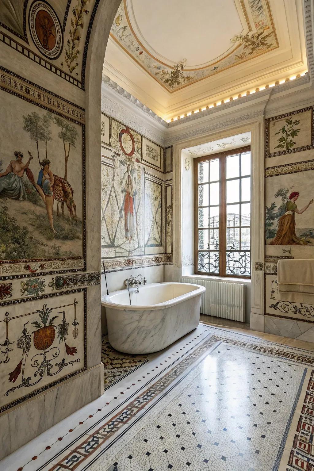 Historic aspects enrich the Roman design in this stylish space.