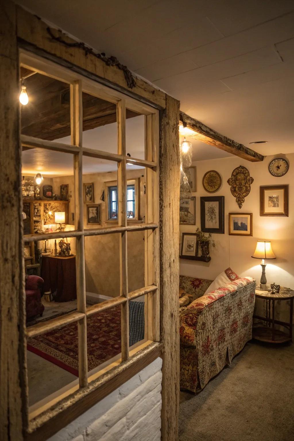 Vintage window casements add a classic allure to your space.