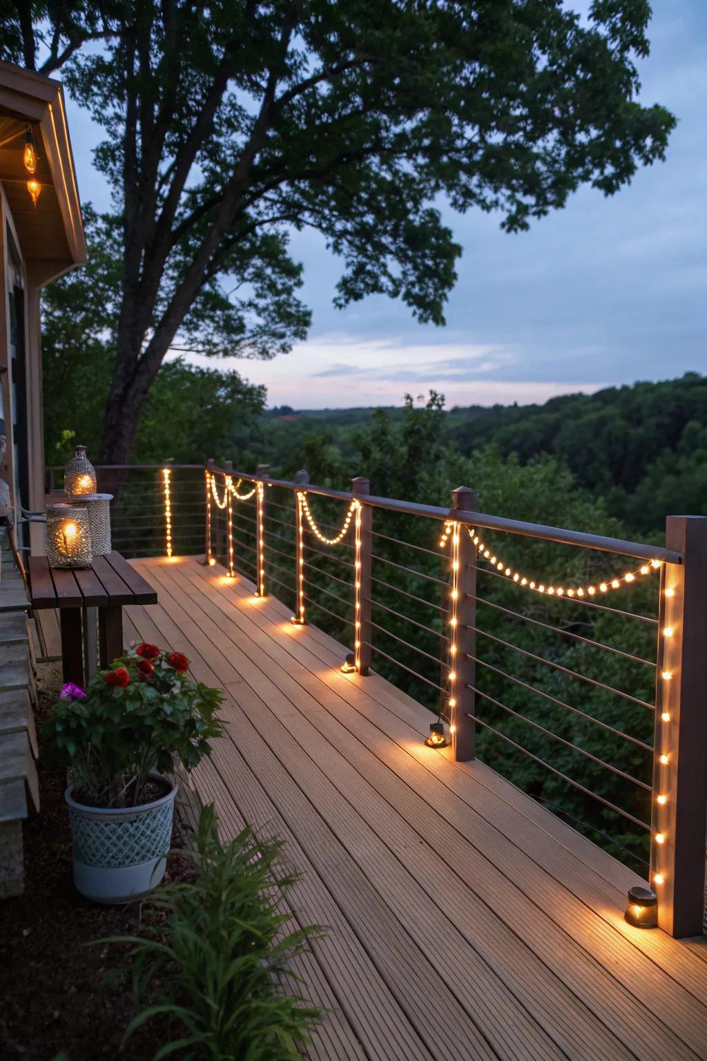 Transform your deck into a cozy retreat with ribbon lights.