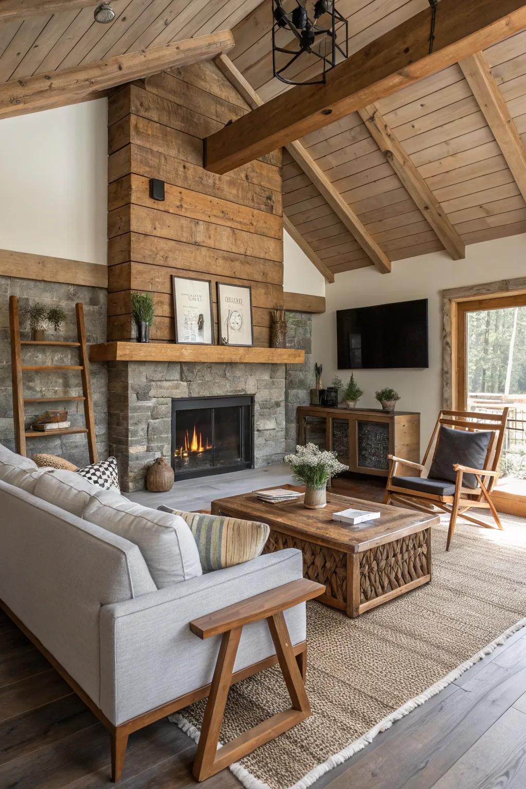 Modern elements blend seamlessly with rustic charm.