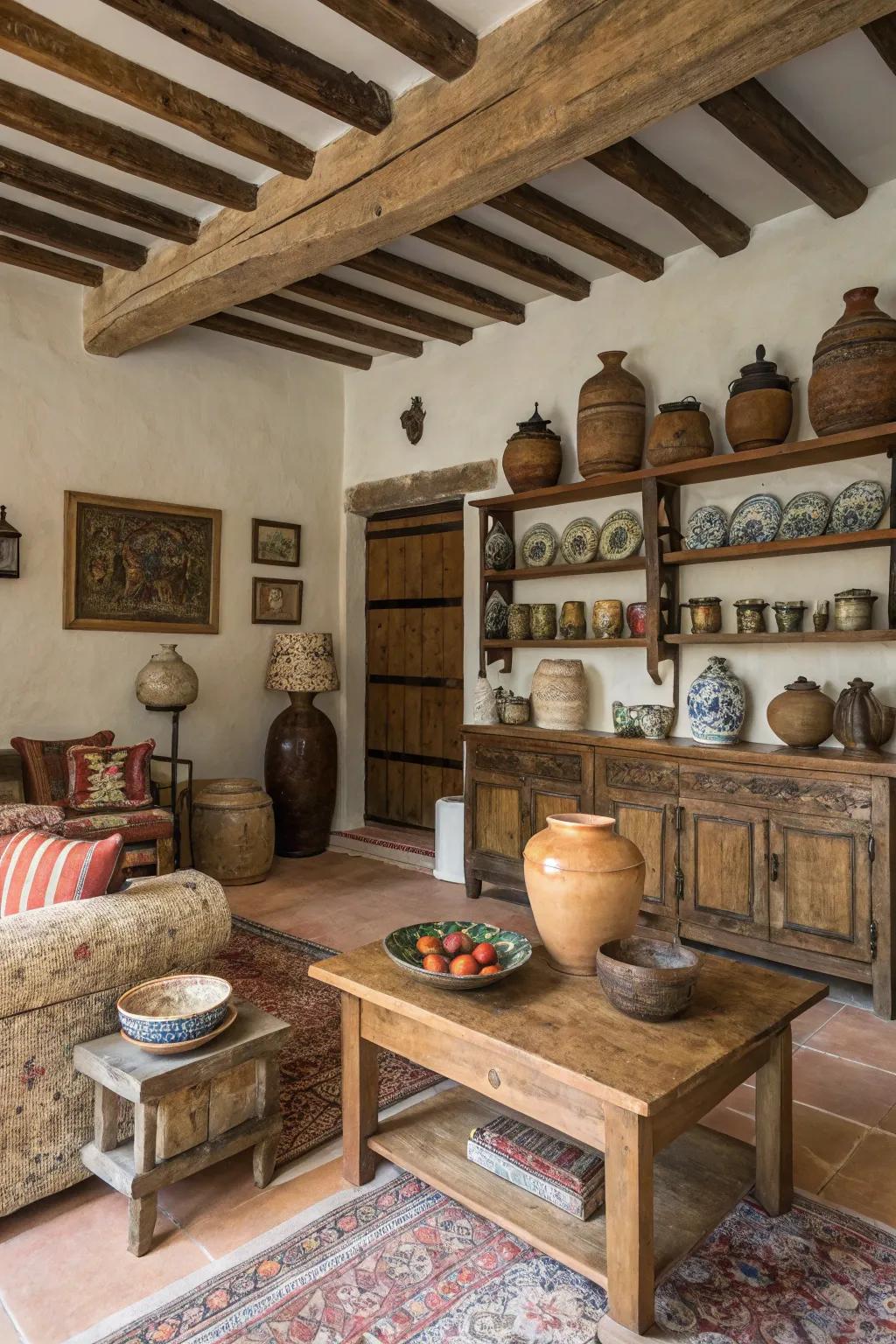 Earthenware and stoneware add earthy tones and rustic charm to interiors.