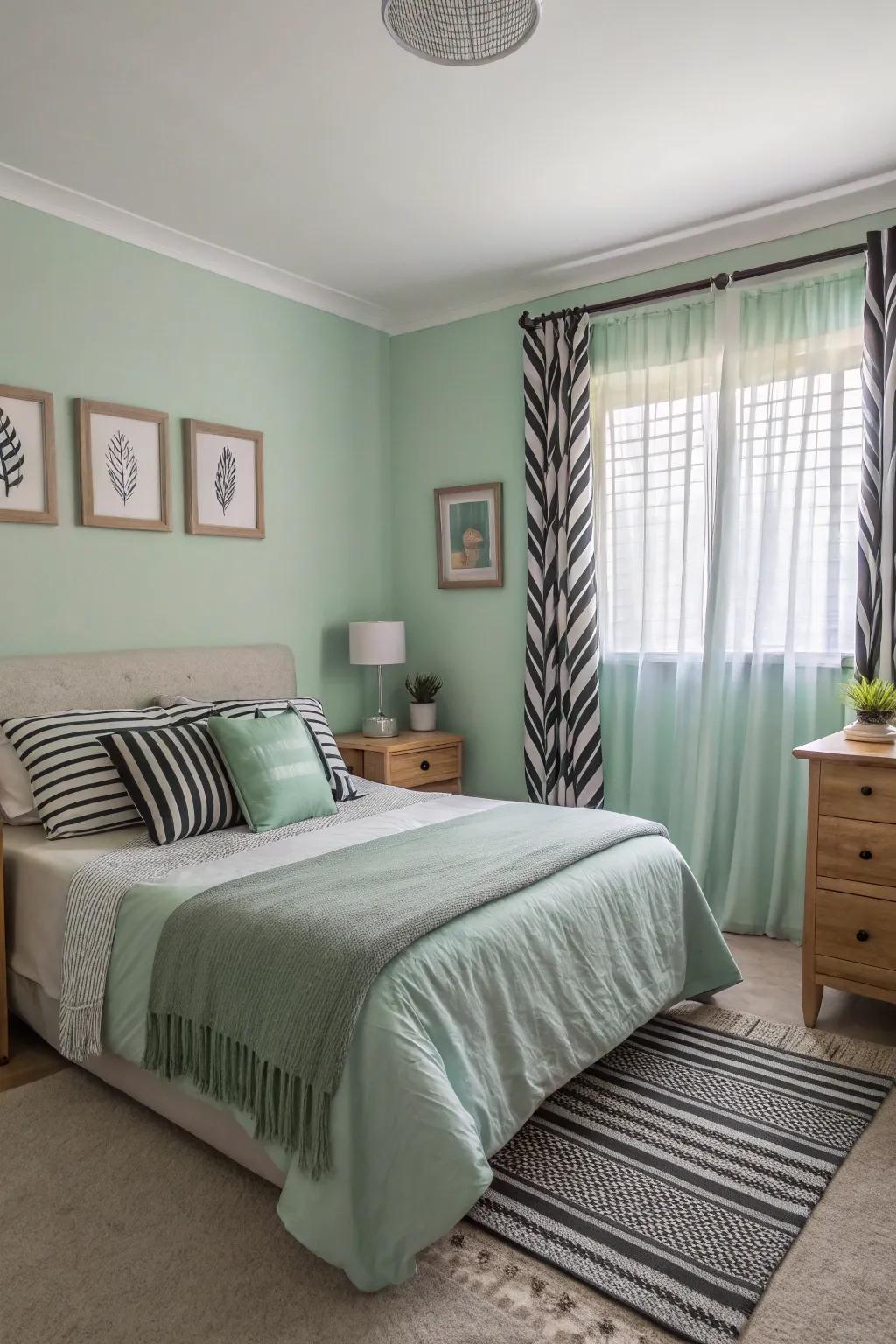 Striped details bring a playful yet elegant touch to the bedroom.