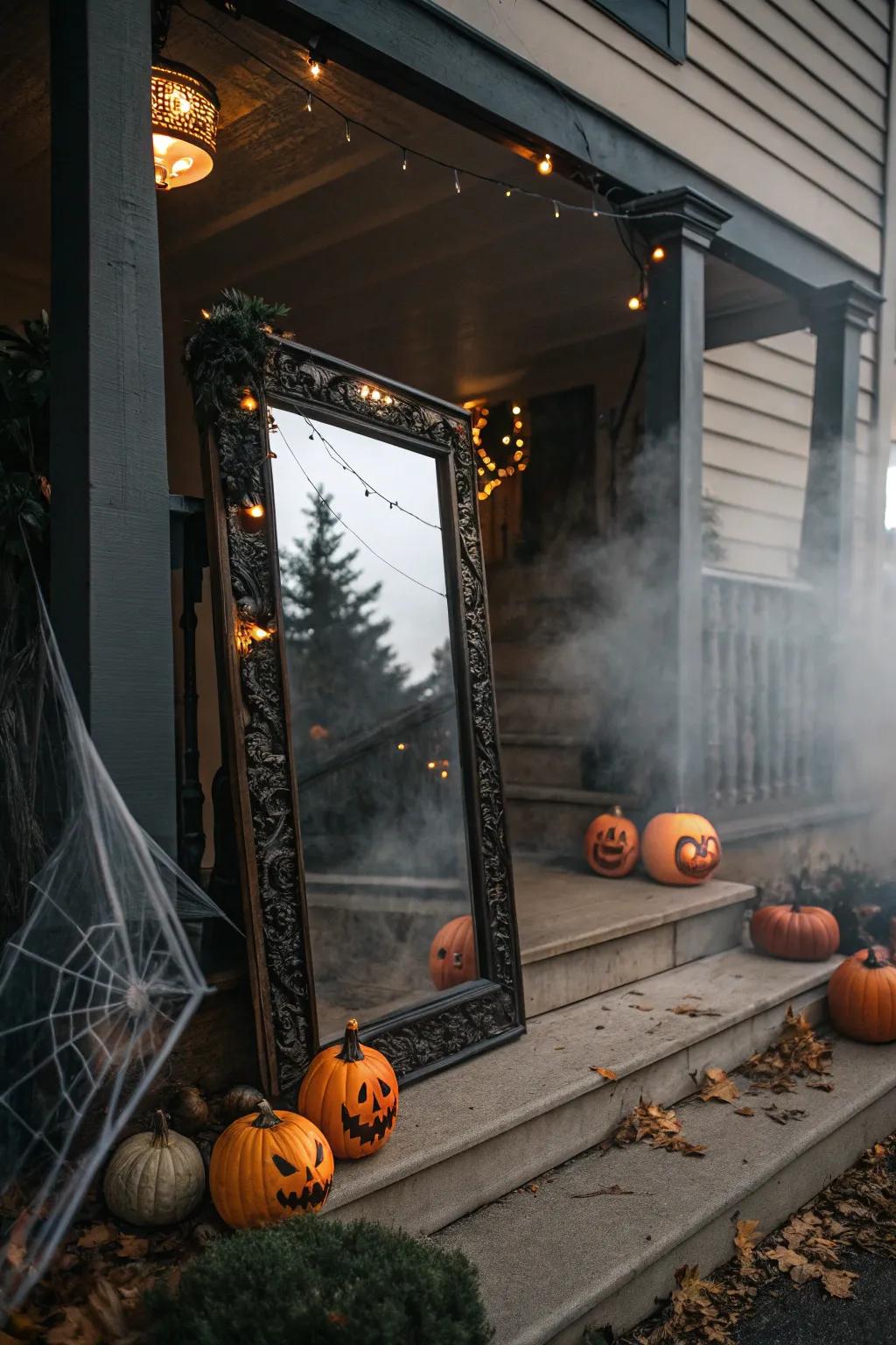 Magical reflectors make enchanting reflections on the spooky porch.