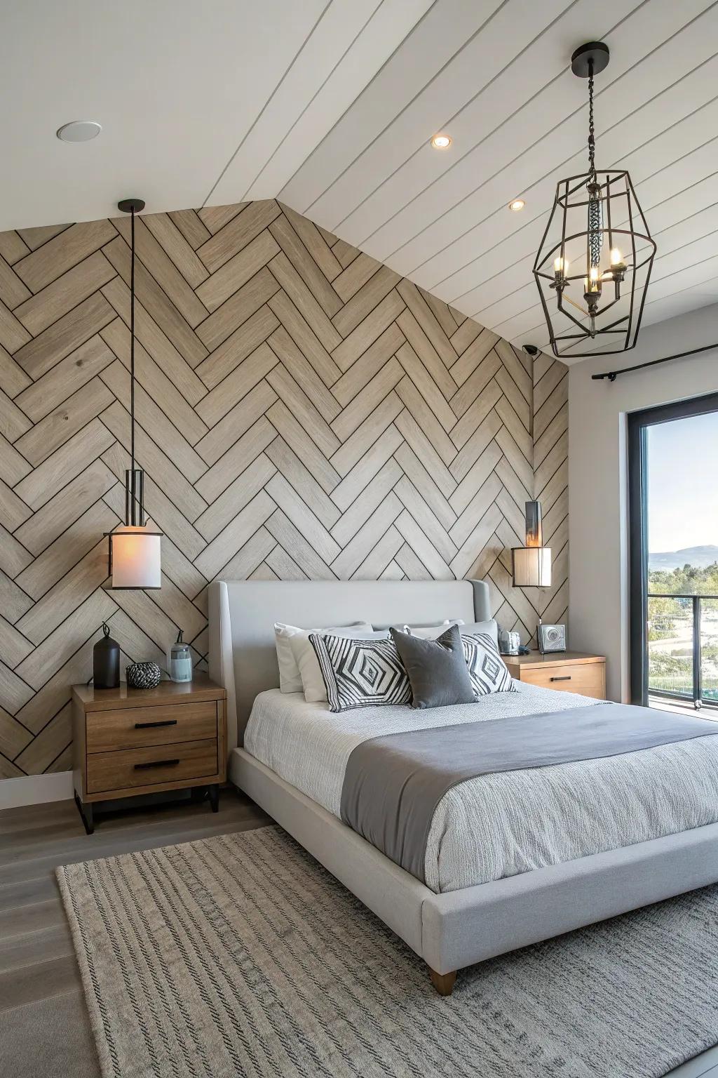 Chevron shiplap adds a modern and stylish twist to your bedroom.