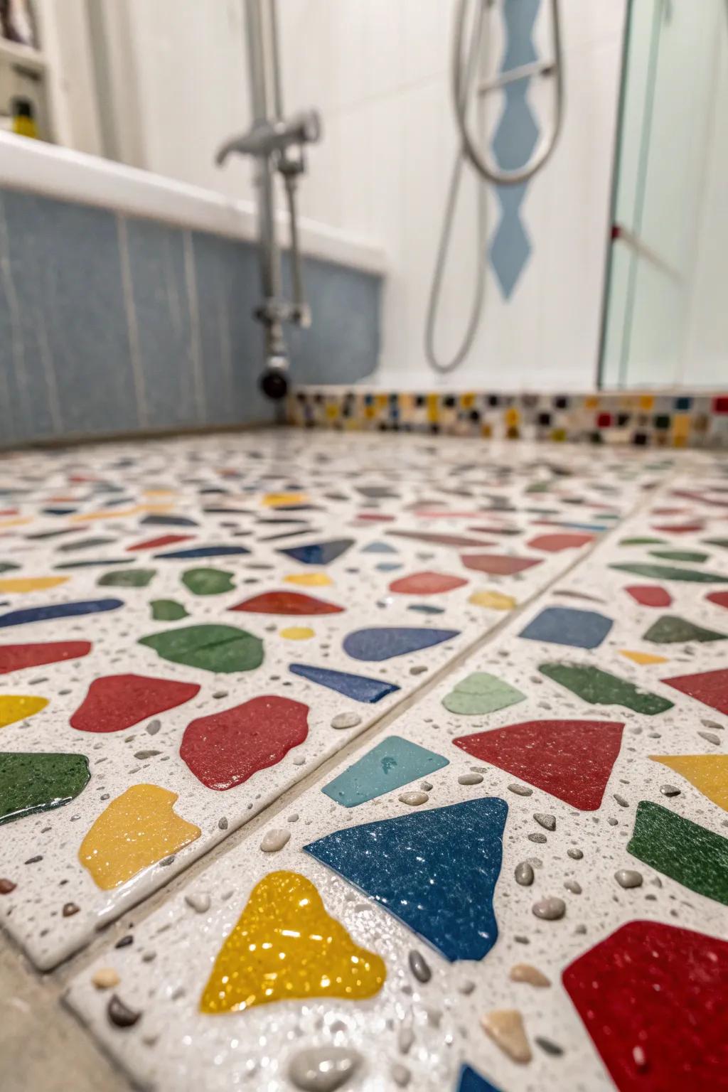 Terrazzo tiles add a splash of color and texture to your shower.