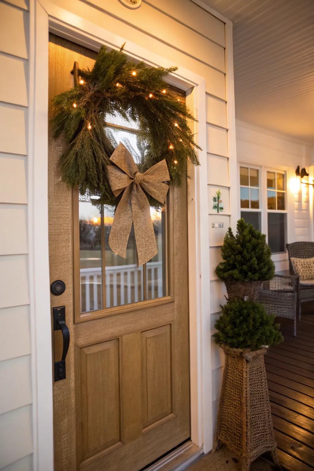 A linen knot adds rustic elegance to holiday decorations.
