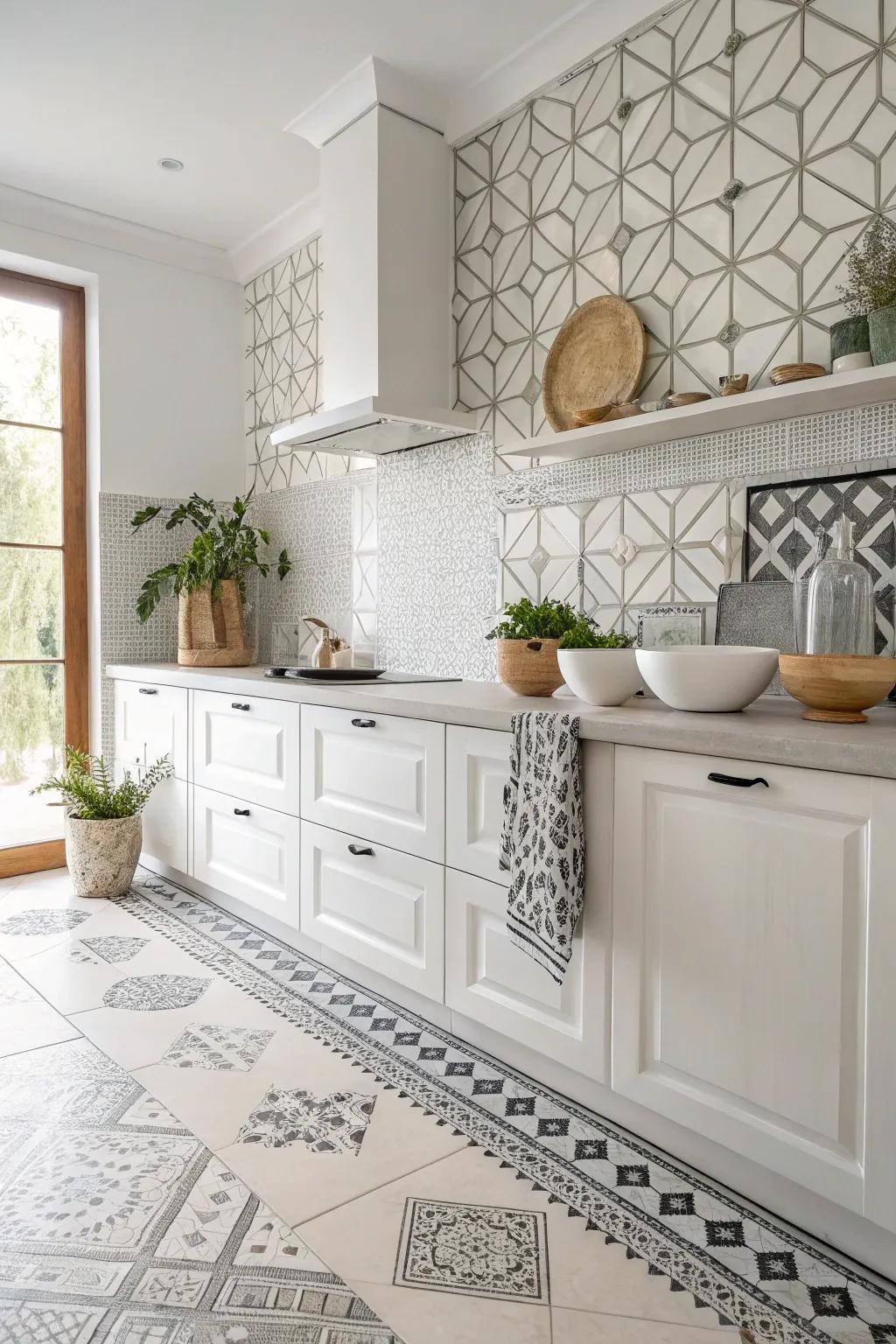 Geometric elements add a modern touch to the kitchen.