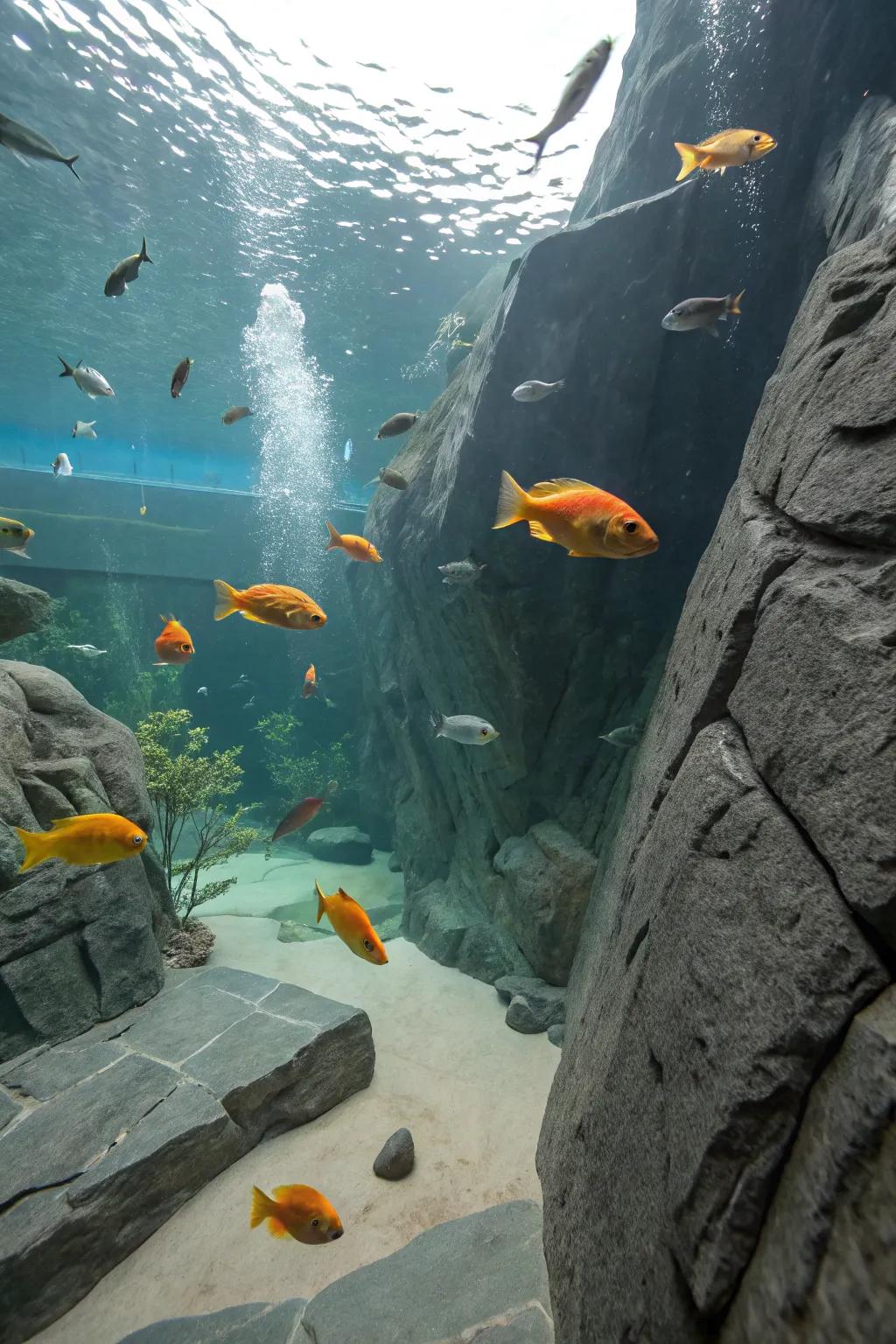 An engaging mineral stone recreational space for energetic aquatic creatures.