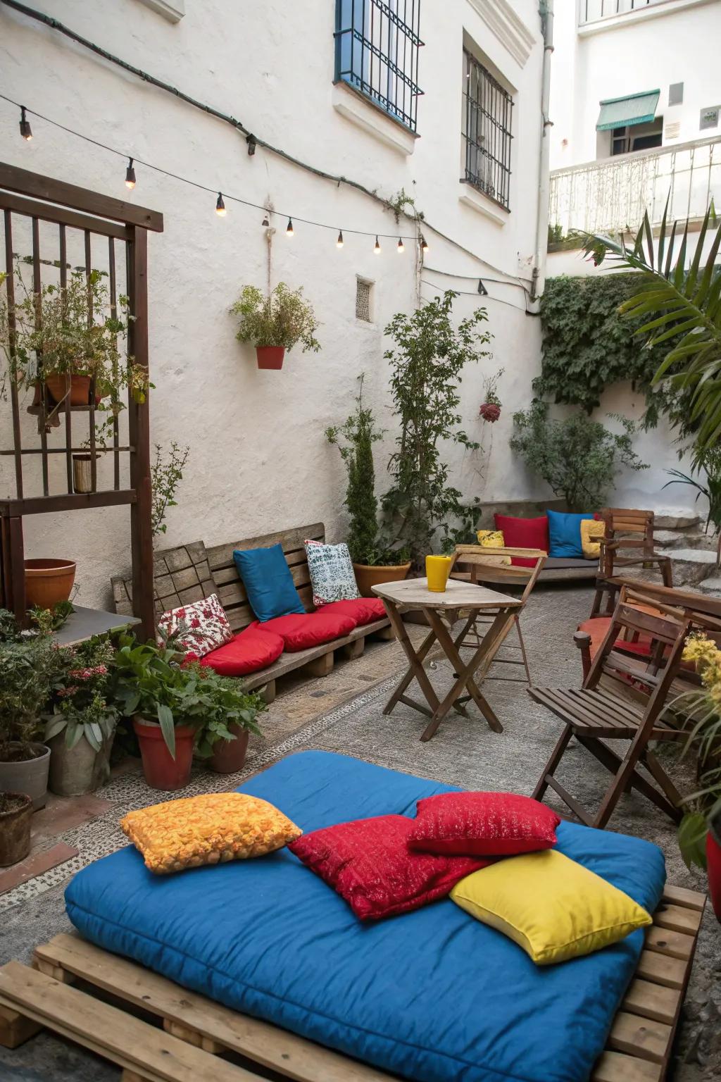 Colorful accents personalize and enliven a courtyard.