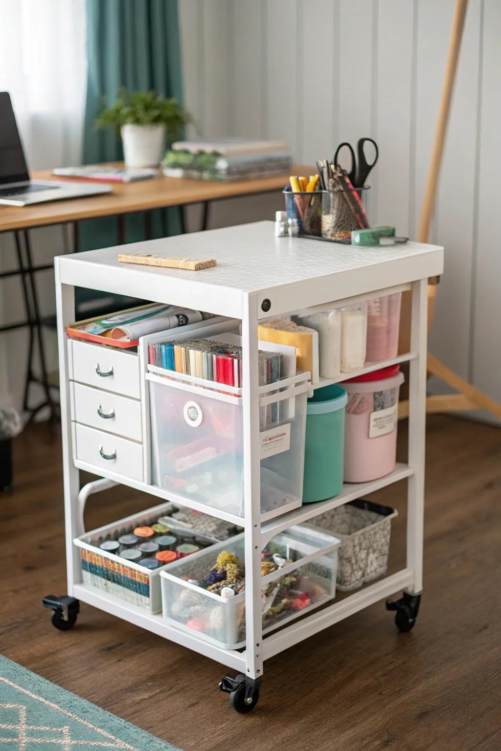 A portable work surface can adapt to your crafting needs and area constraints.
