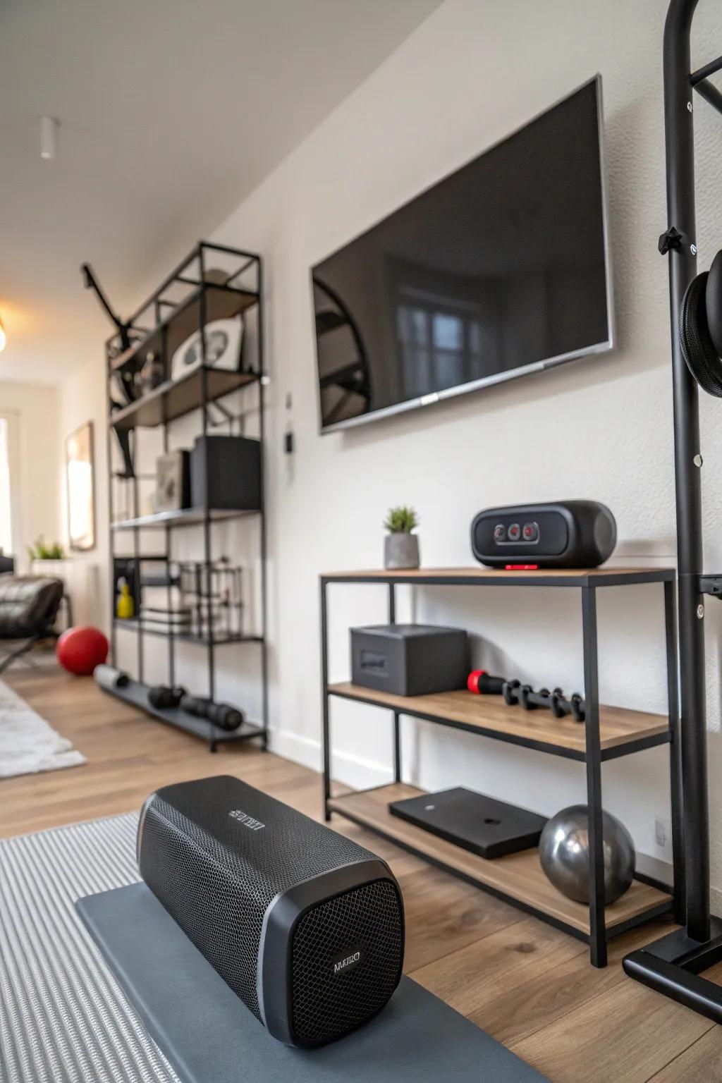 Your home gym's ambiance and motivation are enhanced by music.
