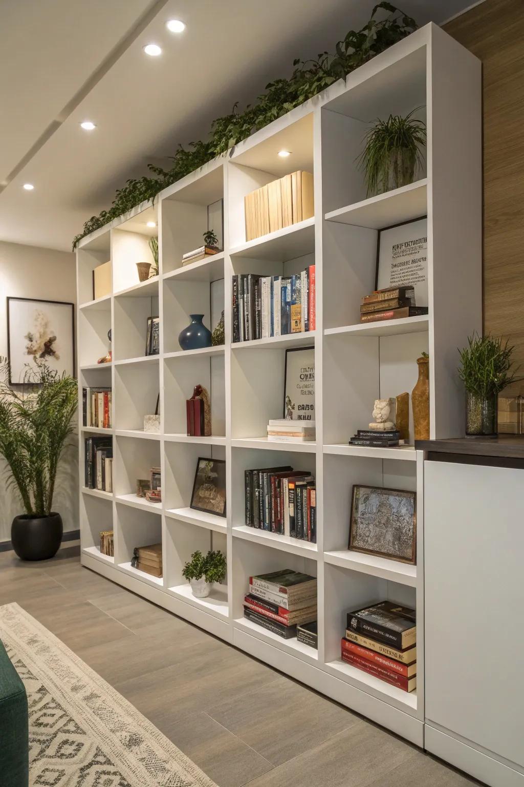 Sectional shelving adapts to your book collection.
