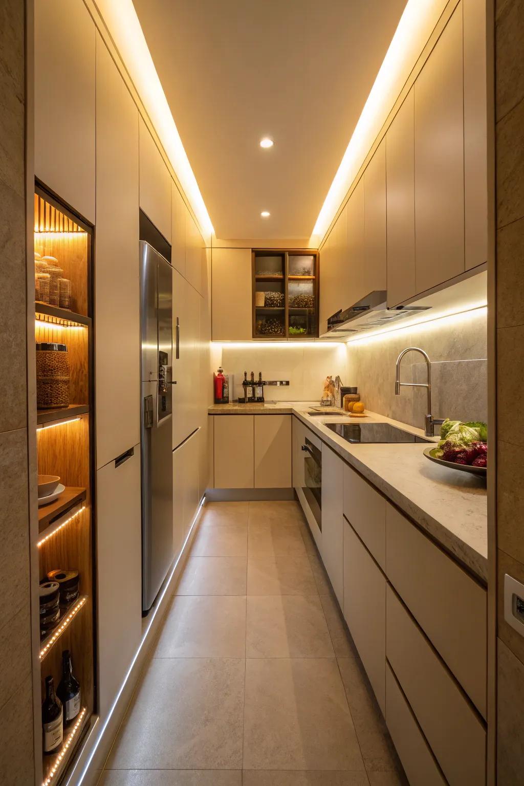 The warmth and depth of this kitchen are enhanced by using accent lighting.