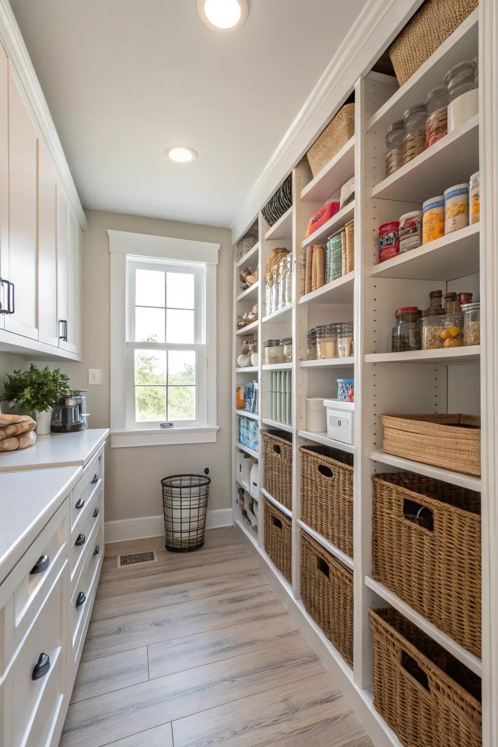 A walk-in pantry for organized kitchen efficiency.