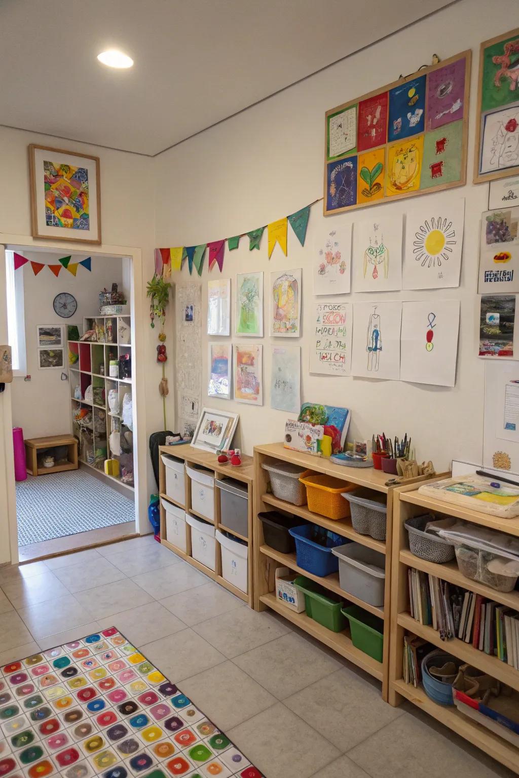 Art display corners inspire creativity and personalization.