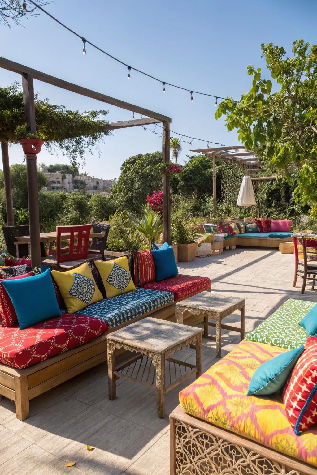 Eclectic outdoor seating invites you to enjoy spring in style.