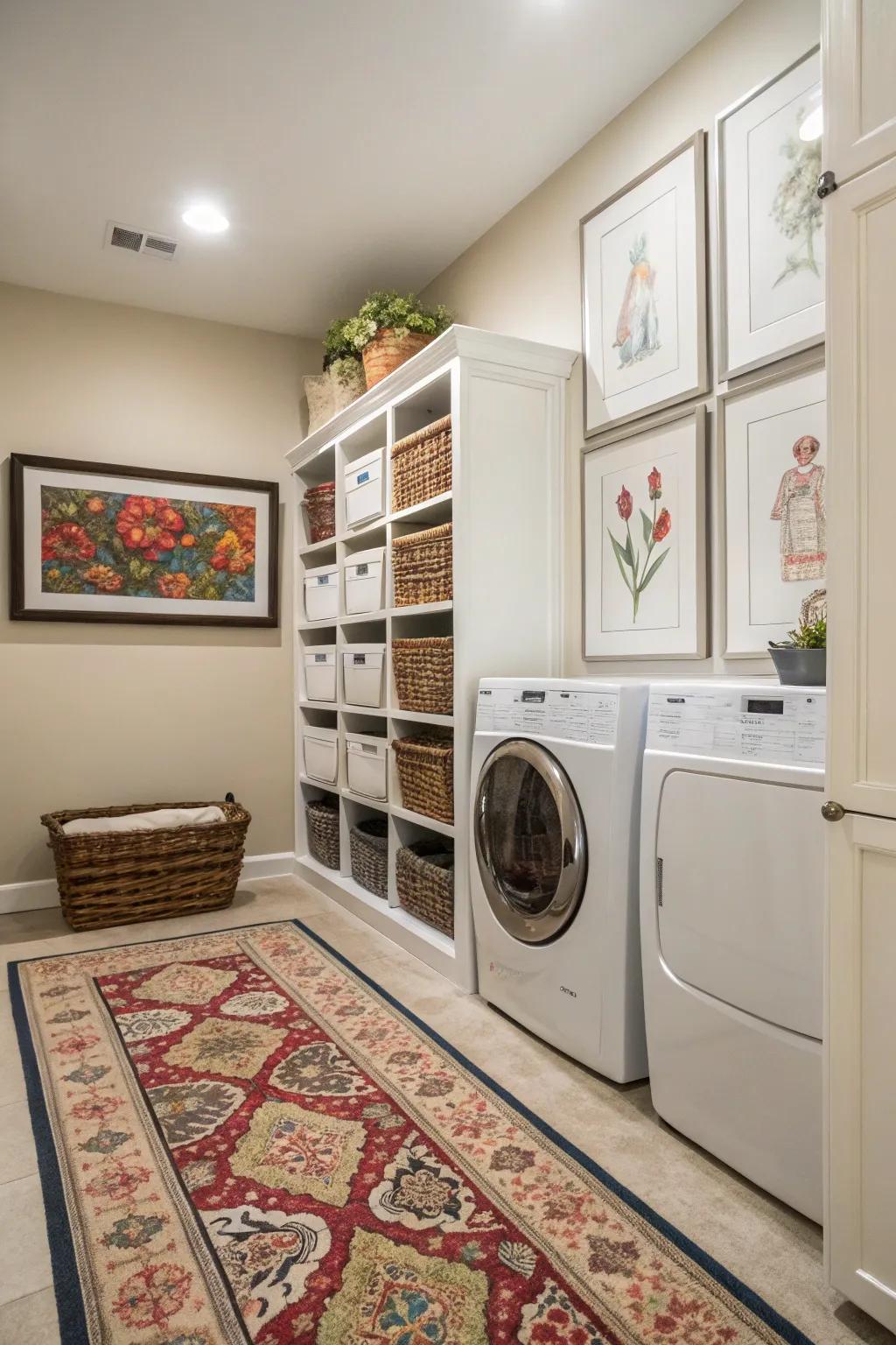 Artistic touches can personalize and enhance your laundry area.