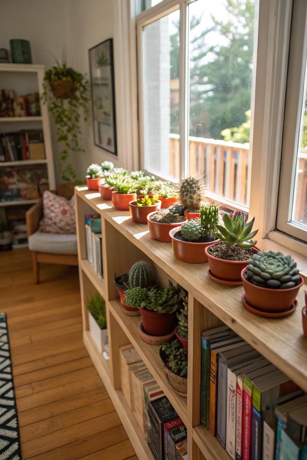 An appealing indoor exhibition of succulents injecting vitality into interior decor.