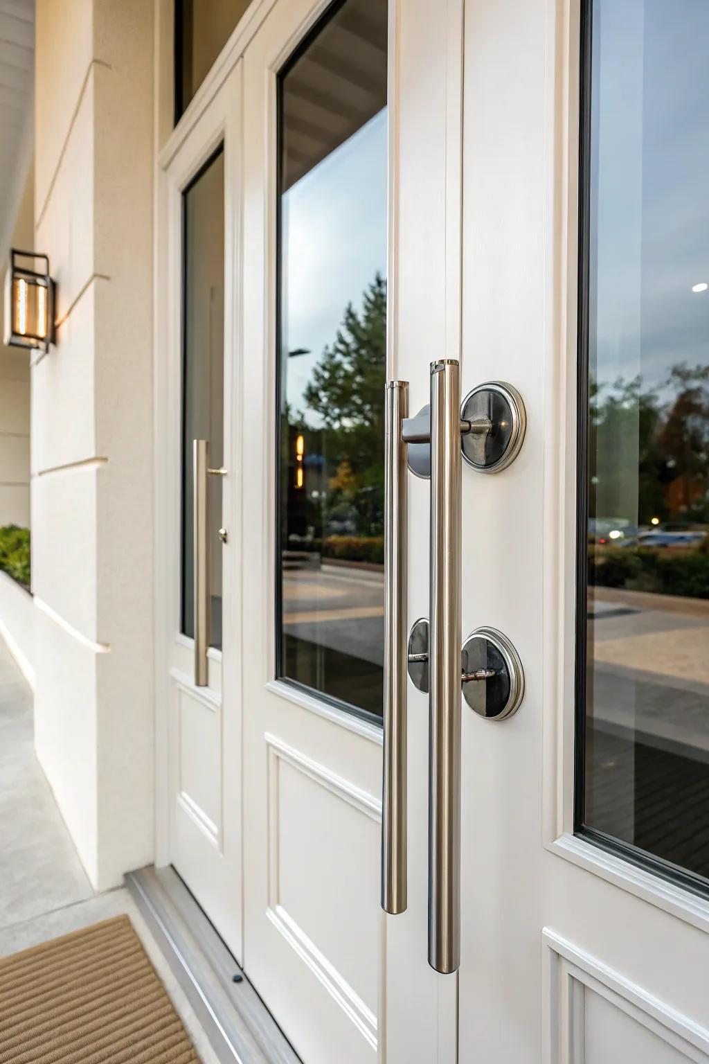 A door with modern and futuristic fixtures enhancing the overall look.