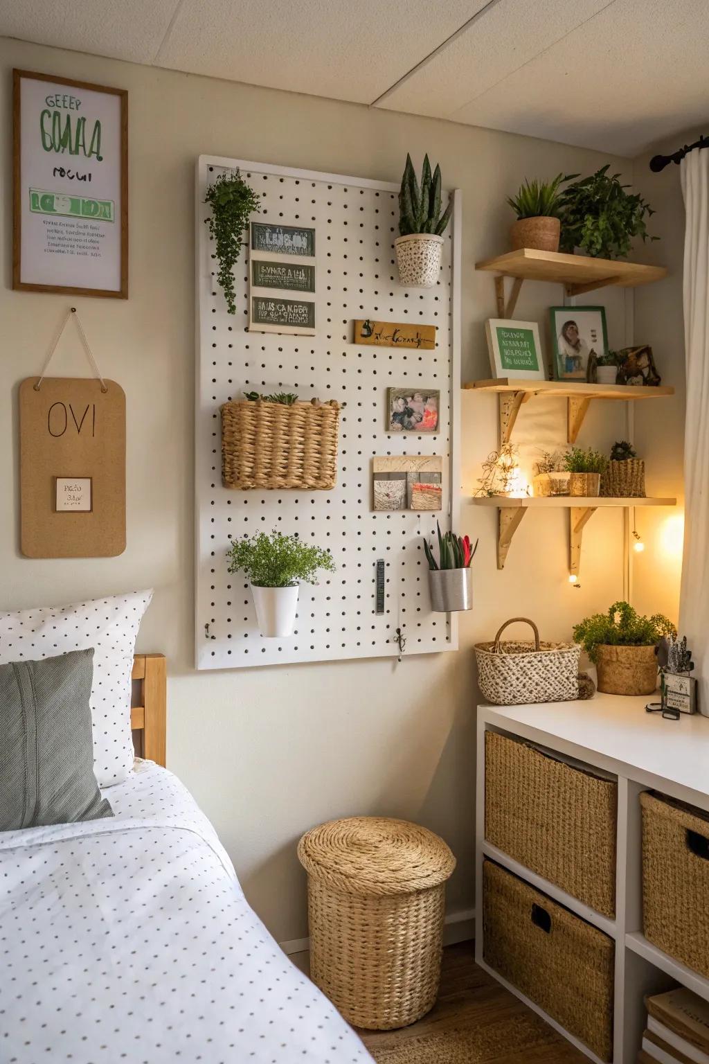 For style and utility, use customizable pegboards.