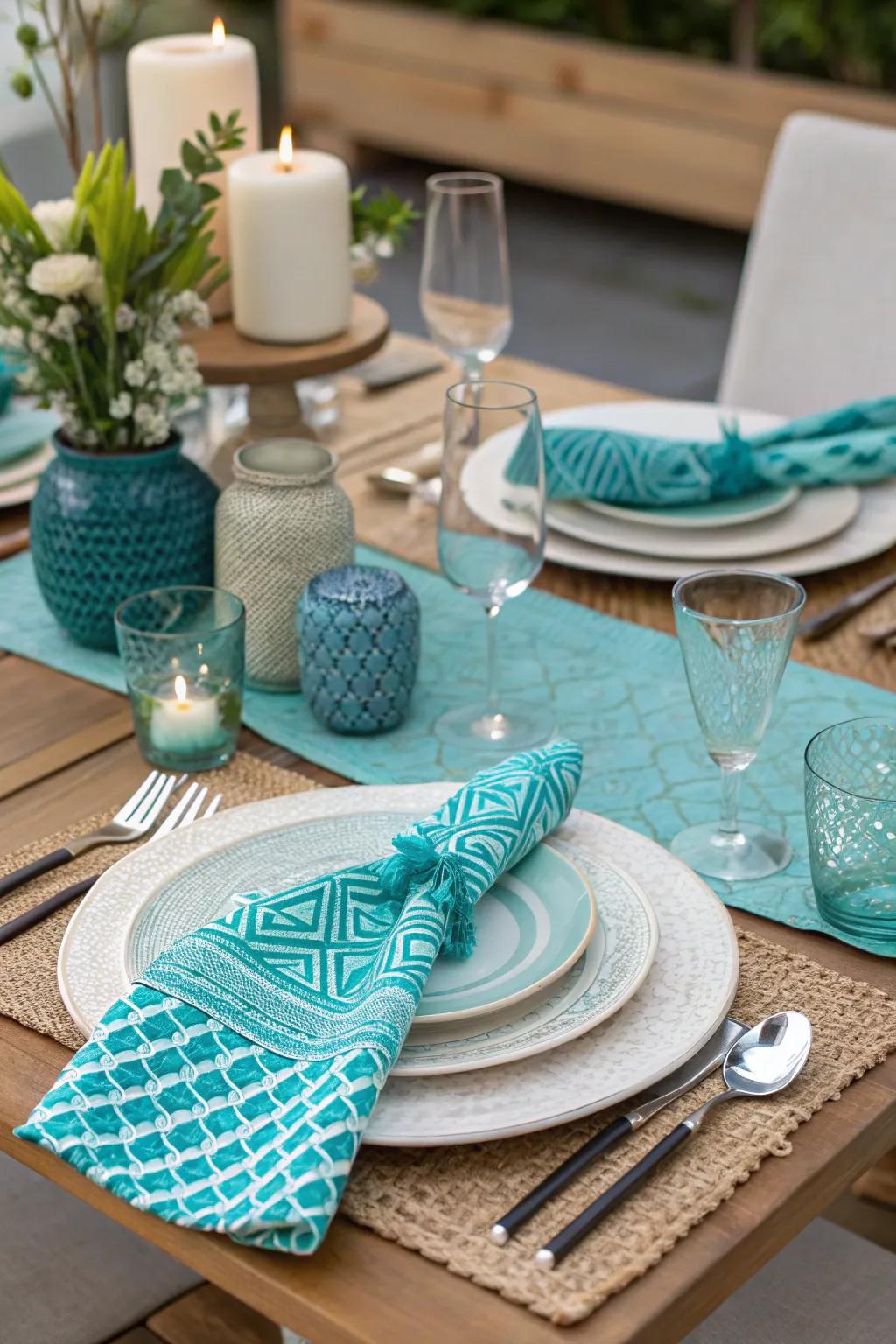 A mix of patterns creates a playful and visually dynamic table arrangement.